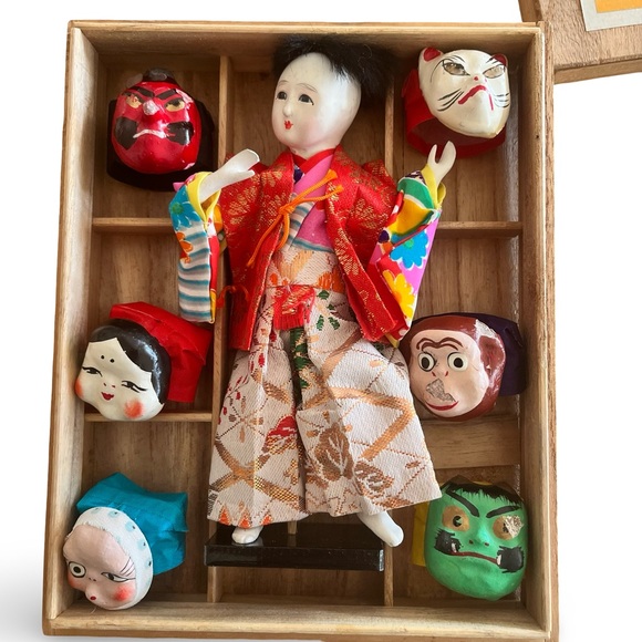 Vintage 1960s Japanese Mask Dance Doll Set